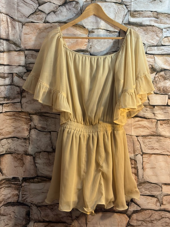 Endless Rose Pants - Endless Rose Pale Yellow Off-Shoulder Romper with Ruffle Sleeves